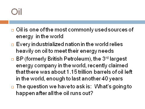 Sustainable Green Energy: Oil